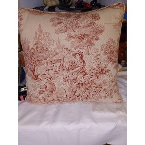 country french toile fabric Burgundy Throw Pillow ,French Vintage Decor 13x14...